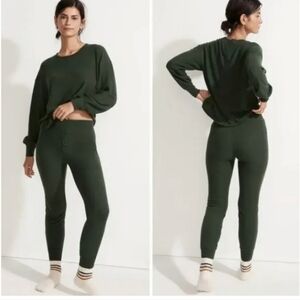 Madewell brushed waffle knit green pj lounge set sz m